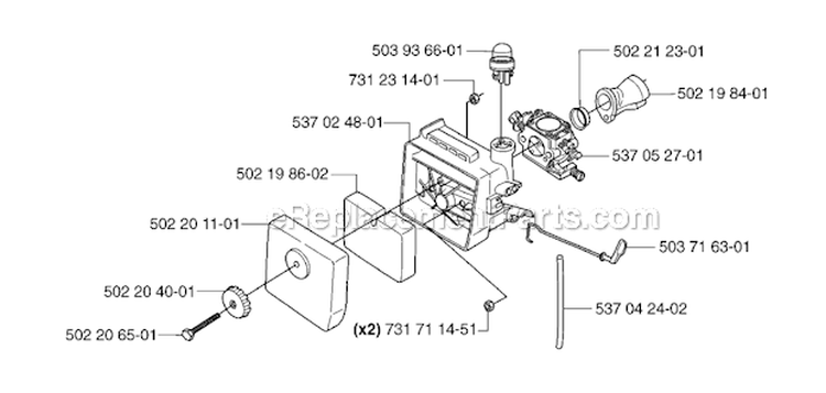 Carburetor  Air Filter Diagram and Parts List for 232R 2007-01 Husqvarna Brush Cutter