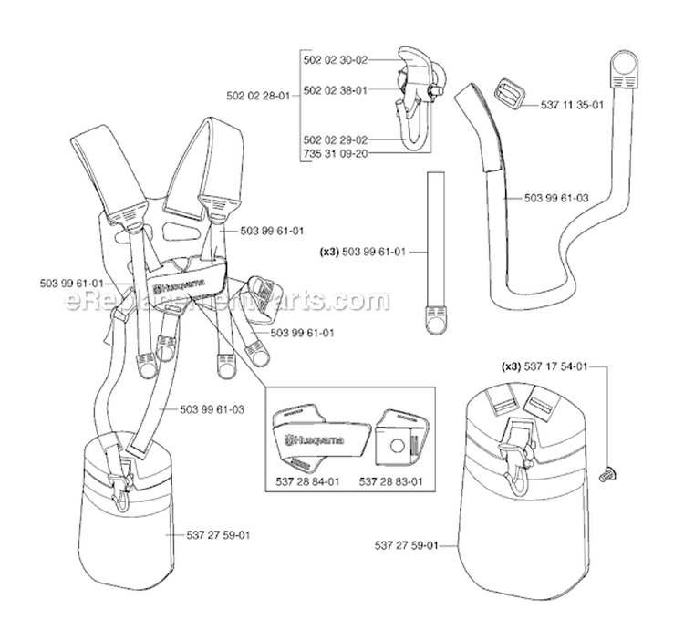 Harness Diagram and Parts List for 232R 2007-01 Husqvarna Brush Cutter