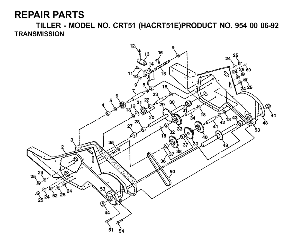 Transmission Diagram and Parts List for CRT51 (954000692-E)(2003-01) Husqvarna Tiller