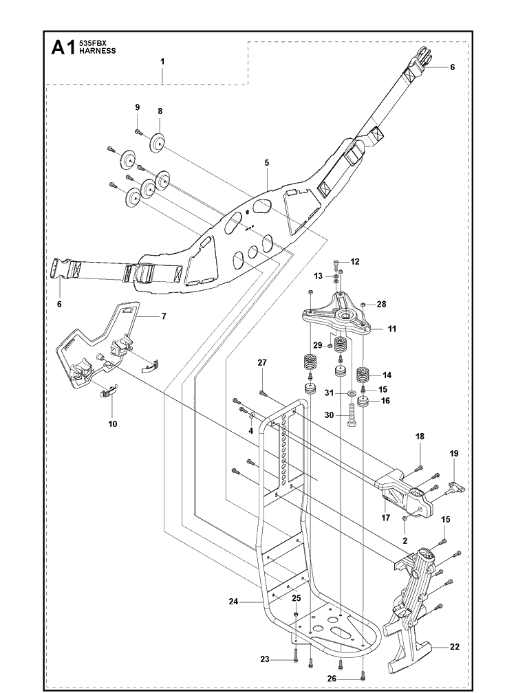 Harness Diagram and Parts List for 535FBX  Husqvarna Brush Cutter