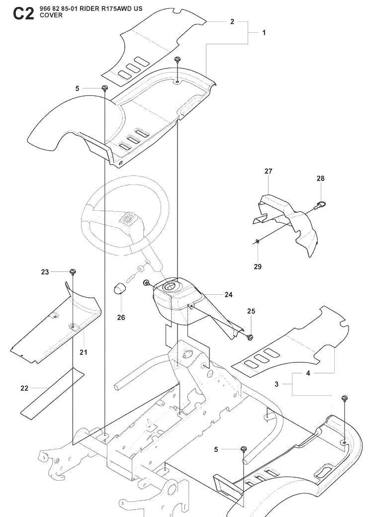 Cover Diagram and Parts List for RIDER175 (966828501)(2008-05) Husqvarna Lawn Mower
