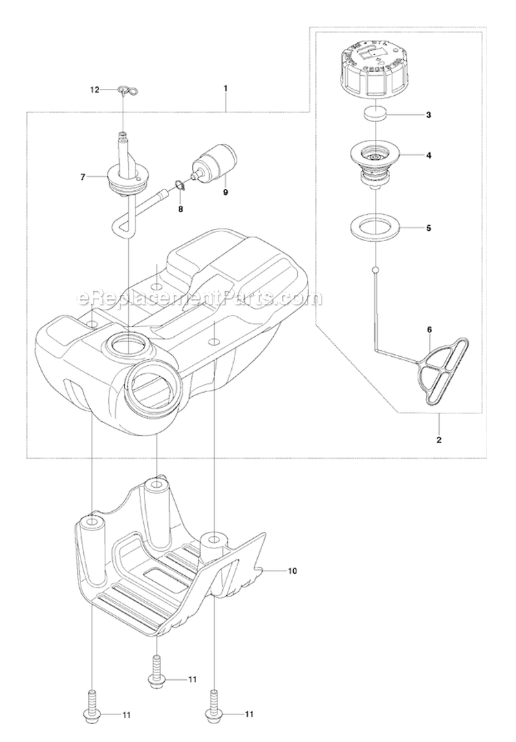 Fuel Tank Diagram and Parts List for 233RJ 2009-01 Husqvarna Brush Cutter
