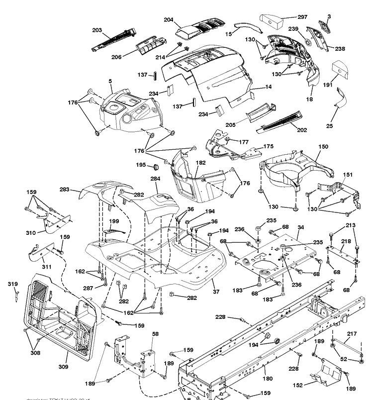 Chassis Enclosures Diagram and Parts List for CT126 (96051000702)(2011-4) Husqvarna Lawn Tractor