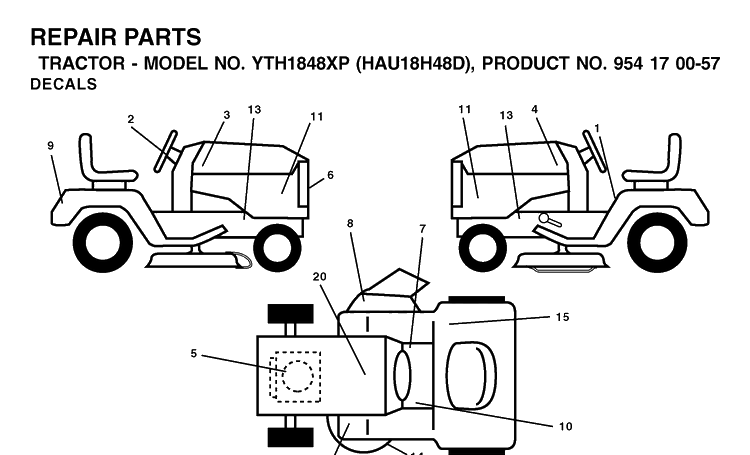 Decals Diagram and Parts List for YTH1848XP (HAU18H48D)(2003-01) Husqvarna Lawn Tractor