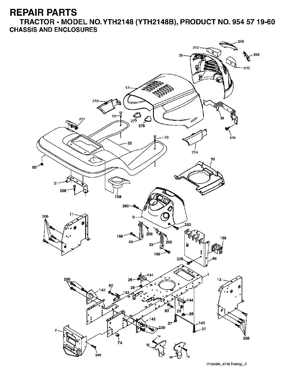 Chassis And Enclosures Diagram and Parts List for YTH2148B (954571960)(2004-03) Husqvarna Lawn Tractor