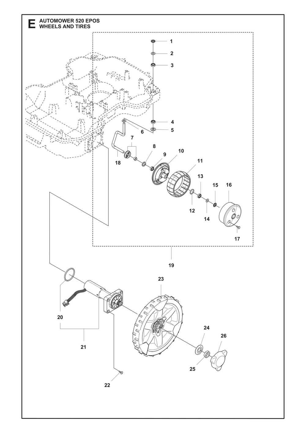 Wheels And Tires Diagram and Parts List for 520EPOS  Husqvarna Lawn Mower