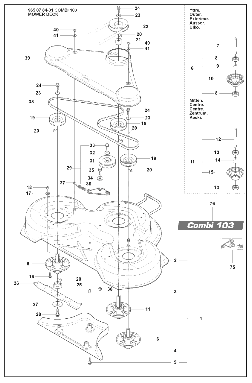 Mower Deck (Part 3) Diagram and Parts List for R175 2008-05 Husqvarna Lawn Tractor