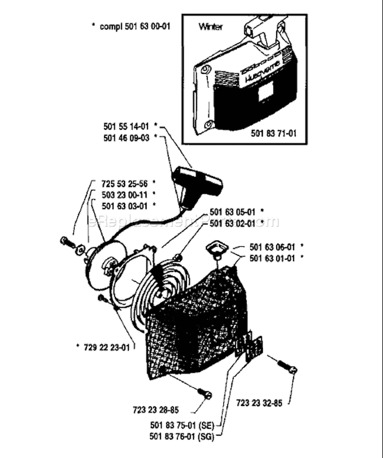 Page J Diagram and Parts List for 234 1983-01 Husqvarna Chainsaw