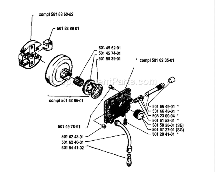 Page H Diagram and Parts List for 234 1983-01 Husqvarna Chainsaw