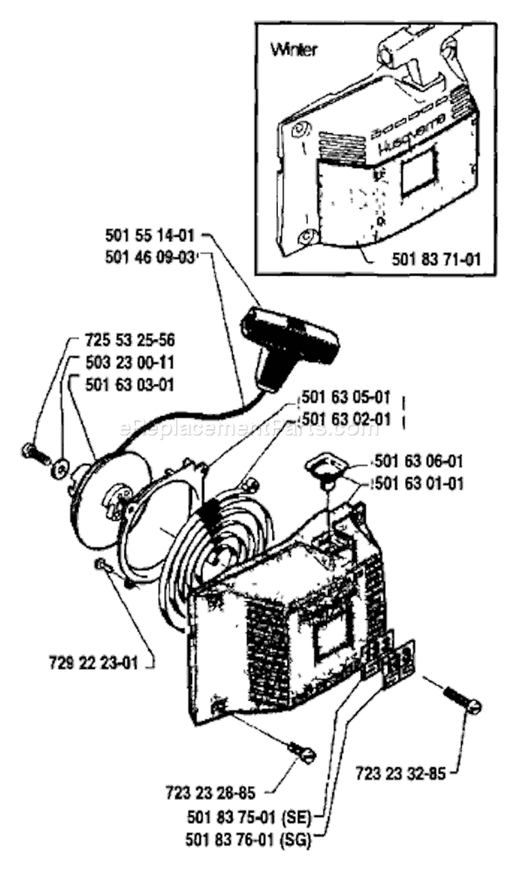 Page J Diagram and Parts List for 234 1984-04 Husqvarna Chainsaw