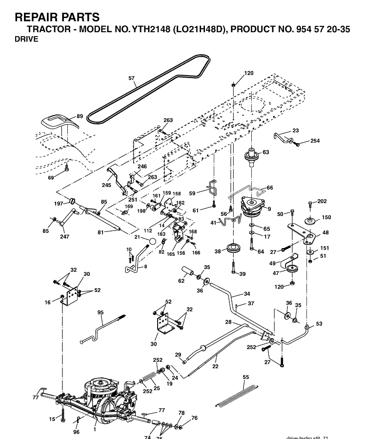 Drive Diagram and Parts List for YTH2148-LO21H48D 2004-03 Husqvarna Lawn Tractor