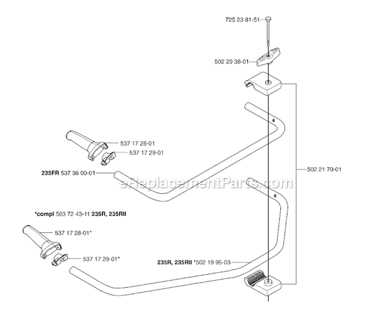 Handle Diagram and Parts List for 235FR 2007-01 Husqvarna Brush Cutter