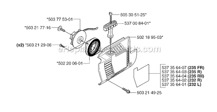 Starter Diagram and Parts List for 235FR 2007-01 Husqvarna Brush Cutter