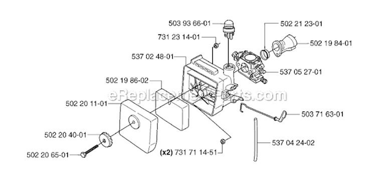 Carburetor  Air Filter Diagram and Parts List for 235FR 2007-01 Husqvarna Brush Cutter