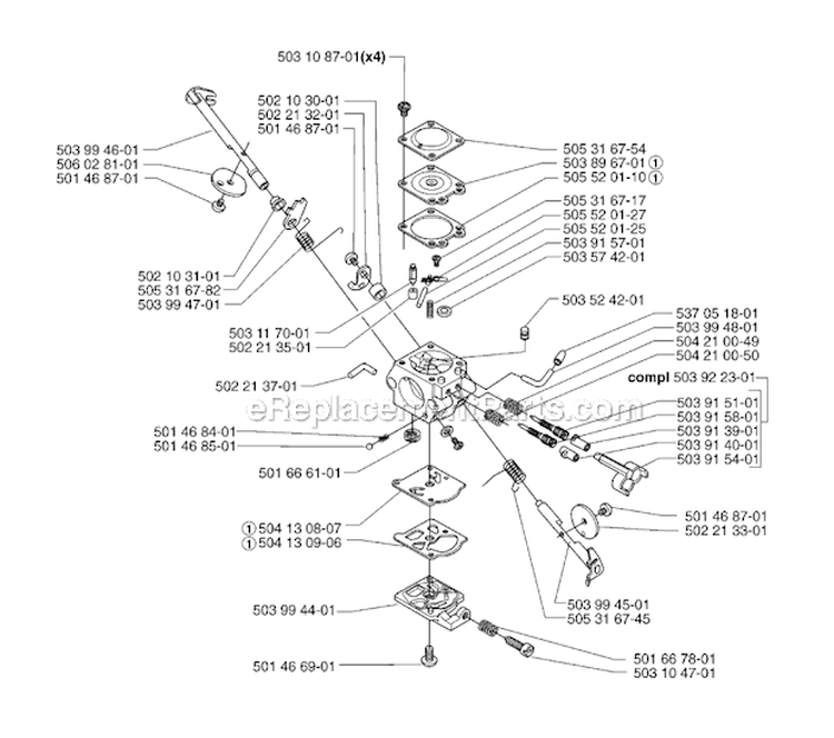 Carburetor Details Diagram and Parts List for 235FR 2007-01 Husqvarna Brush Cutter