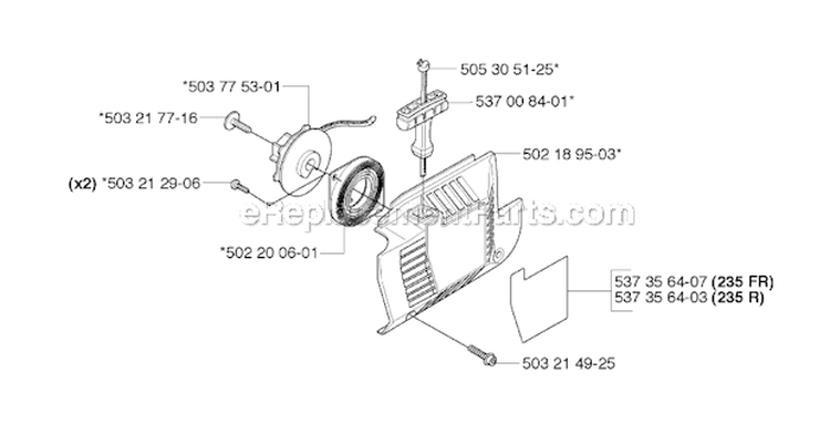 Starter Diagram and Parts List for 235FR 2009-05 Husqvarna Brush Cutter