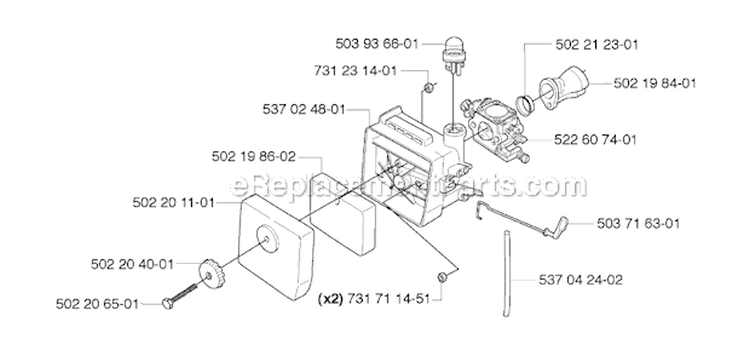 Carburetor  Air Filter Diagram and Parts List for 235FR 2009-05 Husqvarna Brush Cutter