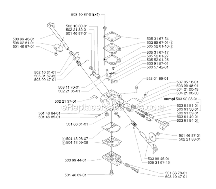 Carburetor Details Diagram and Parts List for 235FR 2009-05 Husqvarna Brush Cutter