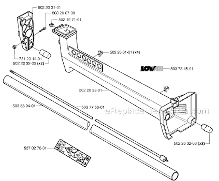 Shaft  Handle Diagram and Parts List for 235RII 2002-09 Husqvarna Brush Cutter