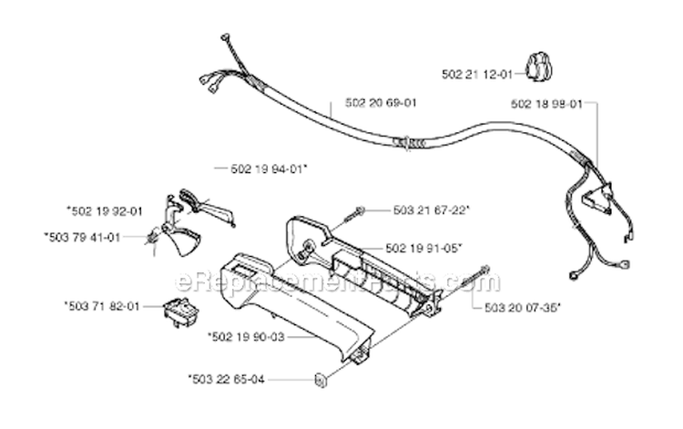 Throttle Controls Diagram and Parts List for 235RII 2002-09 Husqvarna Brush Cutter