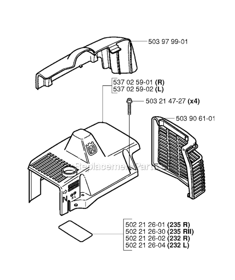 Housing Diagram and Parts List for 235RII 2006-01 Husqvarna Brush Cutter