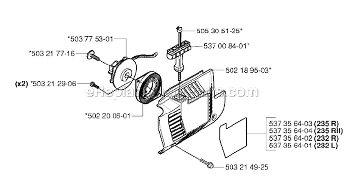 Starter Diagram and Parts List for 235RII 2006-01 Husqvarna Brush Cutter