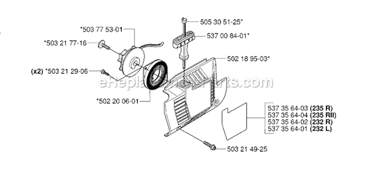 Starter Diagram and Parts List for 235RII 2006-04 Husqvarna Brush Cutter