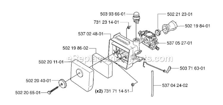 Carburetor  Air Filter Diagram and Parts List for 235RII 2006-04 Husqvarna Brush Cutter