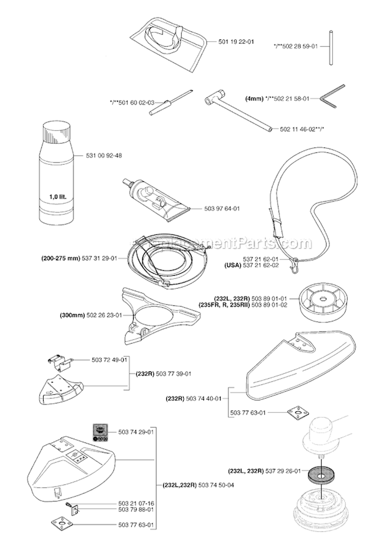 Accessories Diagram and Parts List for 235RII 2007-01 Husqvarna Brush Cutter