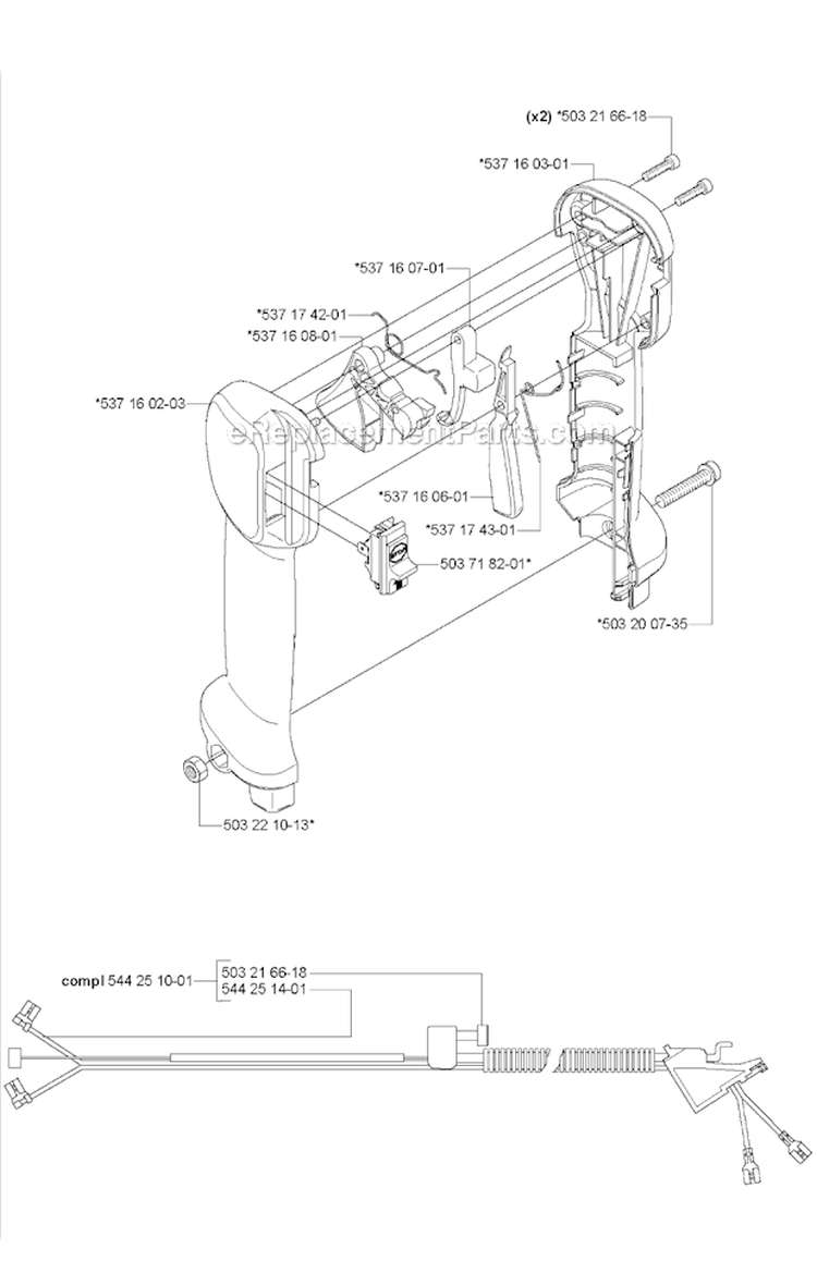 Handle  Controls Diagram and Parts List for 235RII 2007-01 Husqvarna Brush Cutter