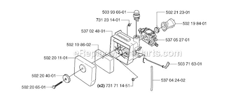 Carburetor  Air Filter Diagram and Parts List for 235RII 2007-01 Husqvarna Brush Cutter