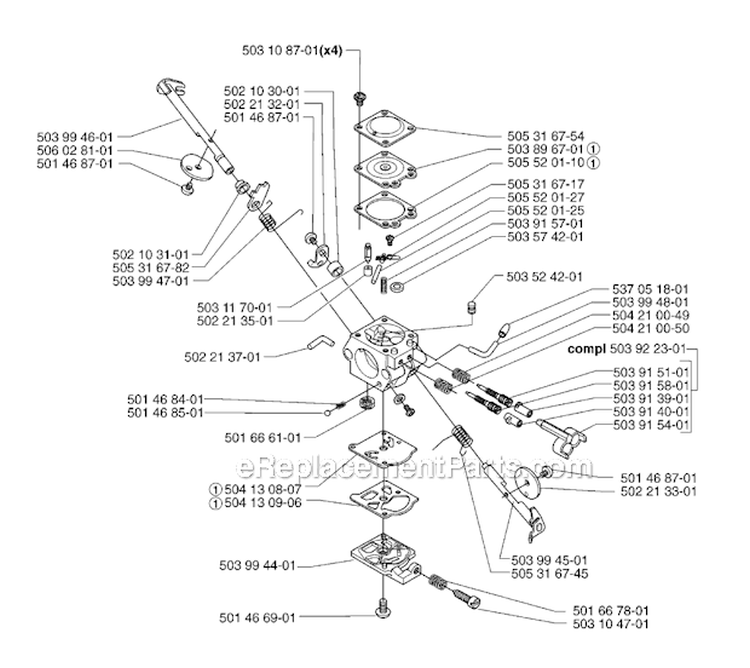 Carburetor Details Diagram and Parts List for 235RII 2007-01 Husqvarna Brush Cutter
