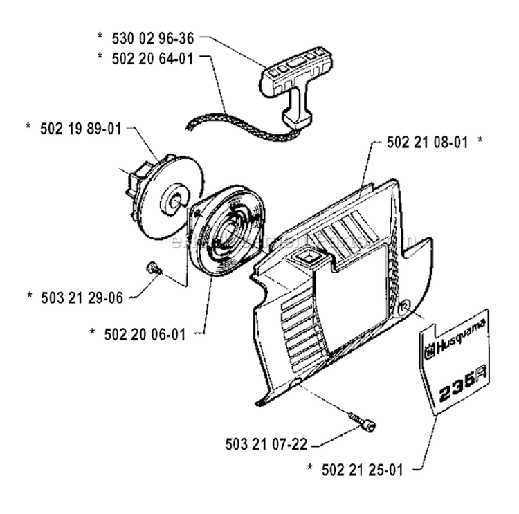 Starter Diagram and Parts List for 235R 1991-12 Husqvarna Brush Cutter