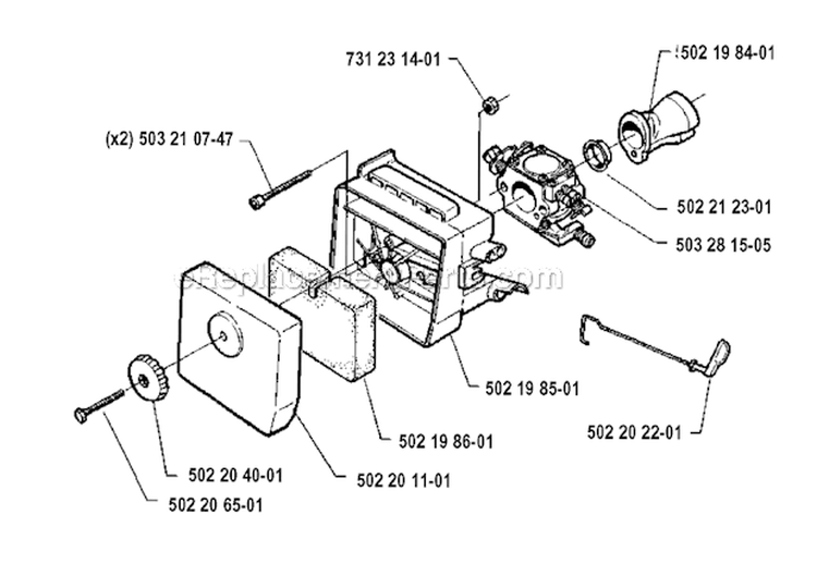 Carburetor  Air Filter Diagram and Parts List for 235R 1991-12 Husqvarna Brush Cutter