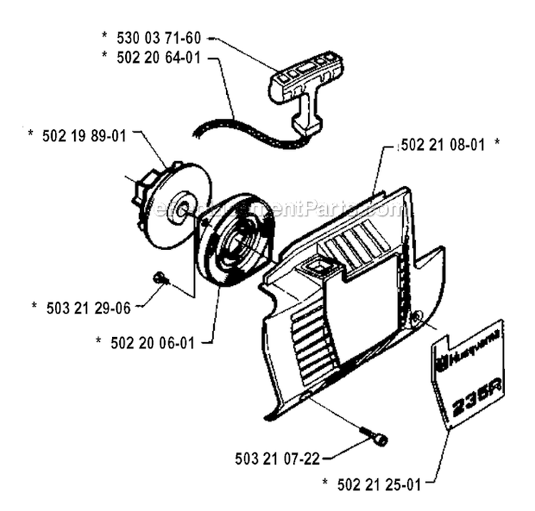 Starter Diagram and Parts List for 235R 1993-02 Husqvarna Brush Cutter