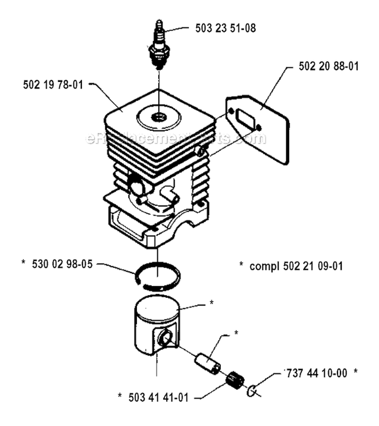 Cylinder Piston Diagram and Parts List for 235R 1993-02 Husqvarna Brush Cutter