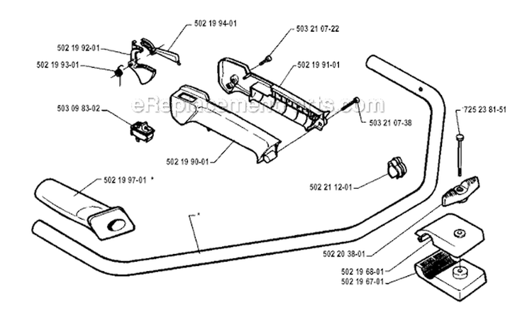 Handle  Controls Diagram and Parts List for 235R 1994-02 Husqvarna Brush Cutter