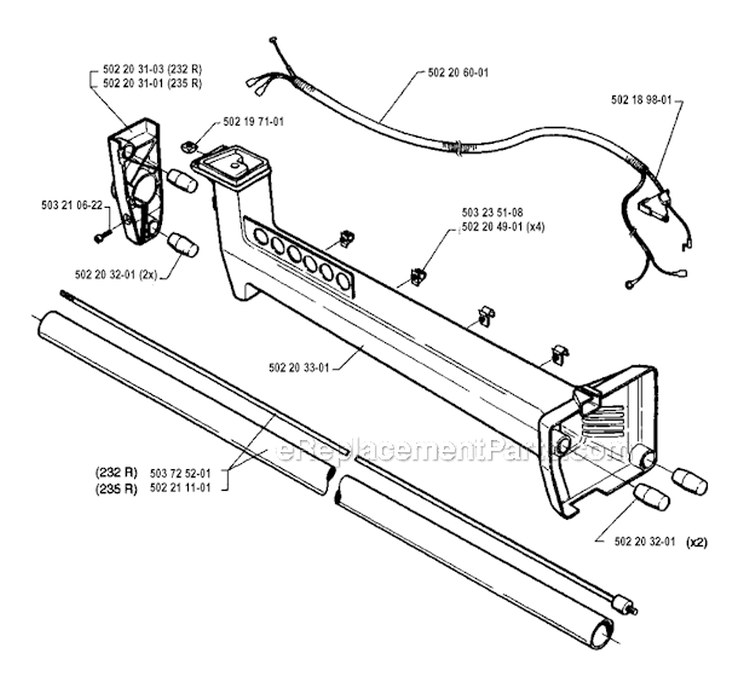 Shaft Diagram and Parts List for 235R 1994-02 Husqvarna Brush Cutter