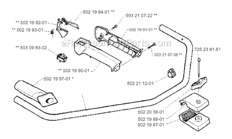 Handle  Controls Diagram and Parts List for 235R 1995-11 Husqvarna Brush Cutter