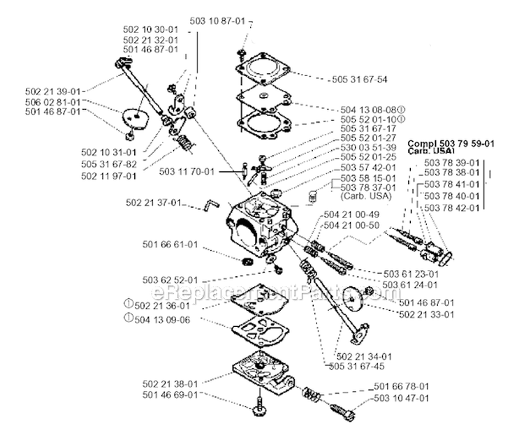 Carburetor Details Diagram and Parts List for 235R 1995-11 Husqvarna Brush Cutter