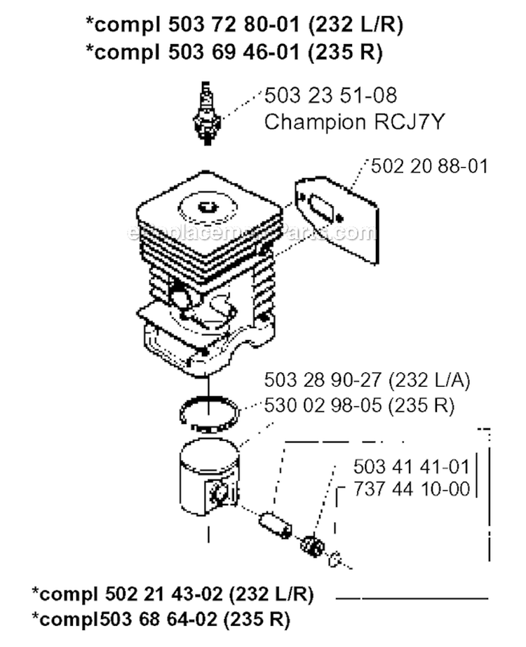 Cylinder Piston Diagram and Parts List for 235R 1995-11 Husqvarna Brush Cutter