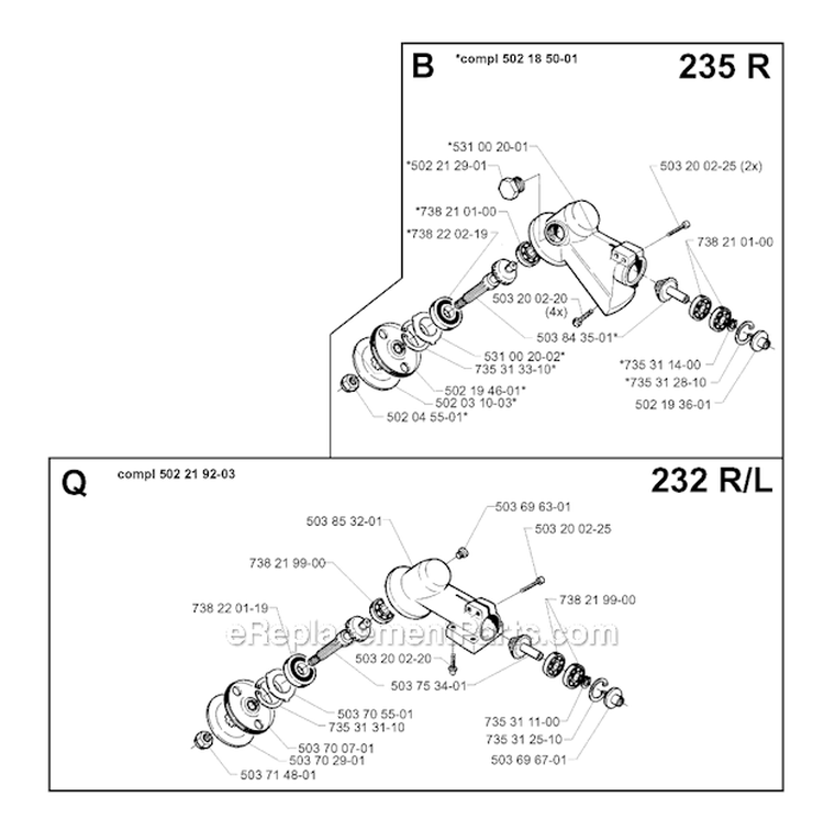 Bevel Gear Diagram and Parts List for 235R 1997-02 Husqvarna Brush Cutter