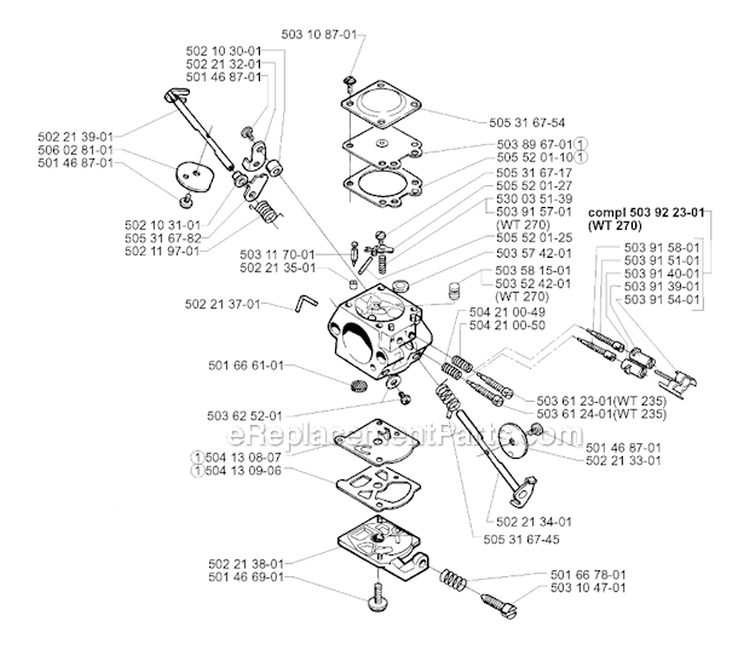 Carburetor Details Diagram and Parts List for 235R 1997-02 Husqvarna Brush Cutter