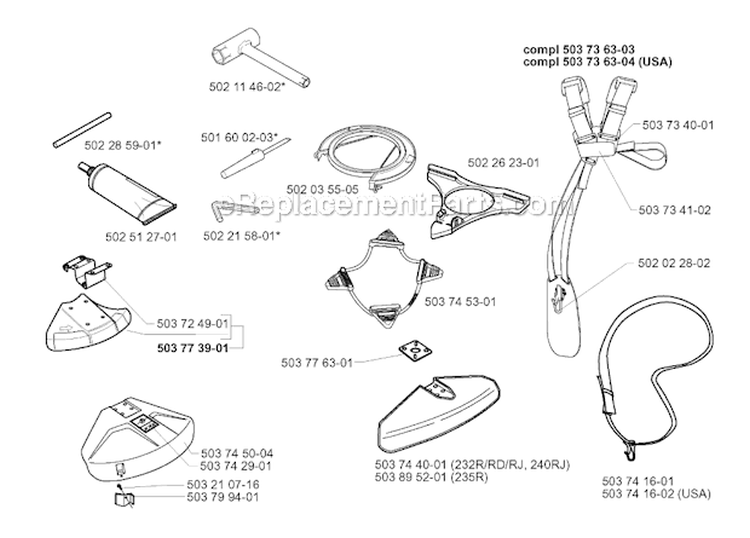 Accessories Diagram and Parts List for 235R 2000-04 Husqvarna Brush Cutter
