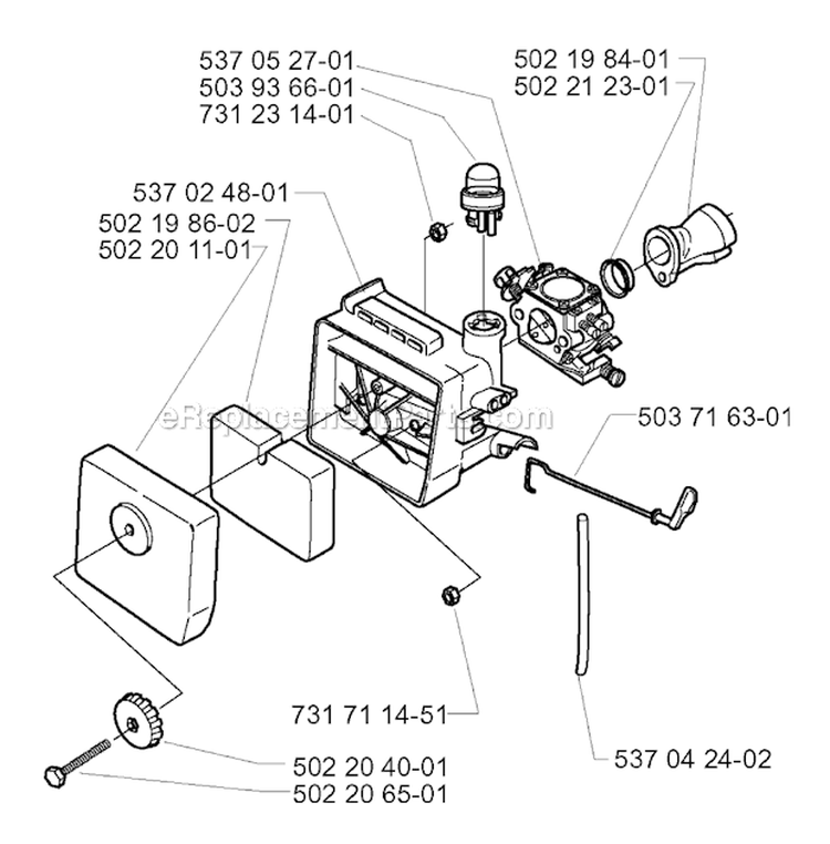 Carburetor  Air Filter Diagram and Parts List for 235R 2000-04 Husqvarna Brush Cutter