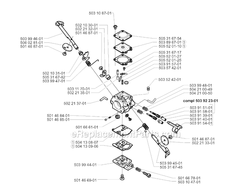 Carburetor Details Diagram and Parts List for 235R 2000-04 Husqvarna Brush Cutter