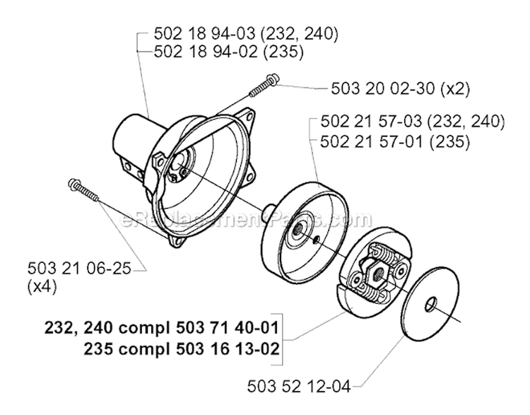Clutch Diagram and Parts List for 235R 2000-04 Husqvarna Brush Cutter