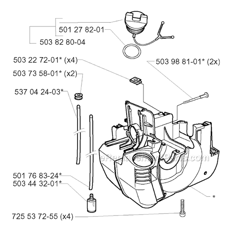 Crankcase Diagram and Parts List for 235R 2000-04 Husqvarna Brush Cutter