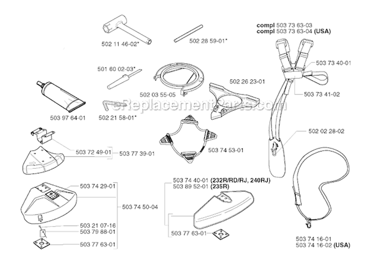 Accessories Diagram and Parts List for 235R 2002-09 Husqvarna Brush Cutter