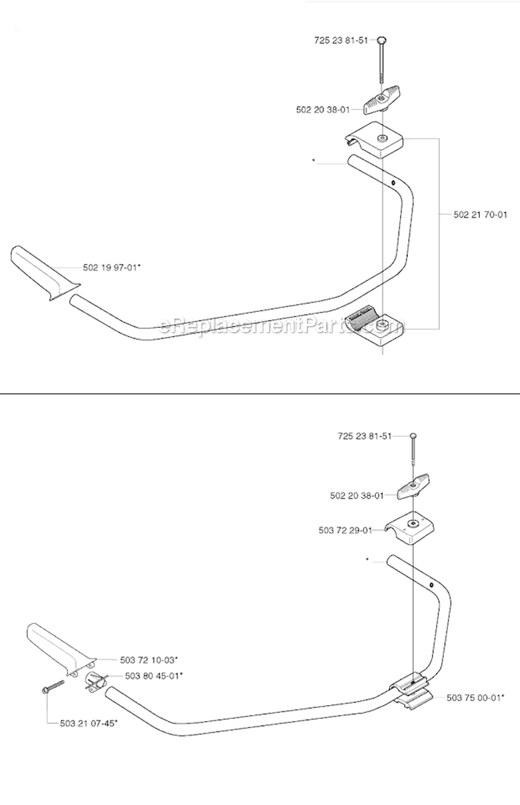 Handle Diagram and Parts List for 235R 2002-09 Husqvarna Brush Cutter